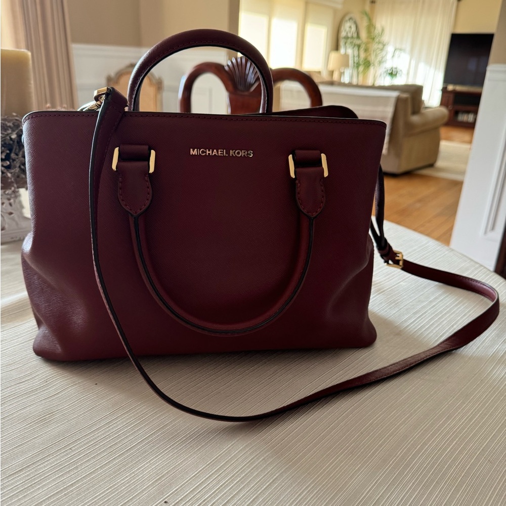 Michael Kors Burgundy Leather Satchel with matching wallet